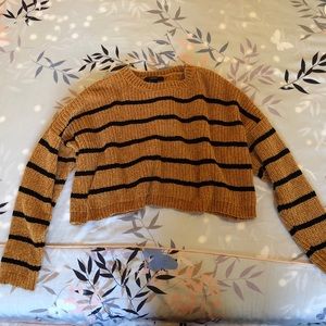 F21 Chenille Mustard Black striped sweater